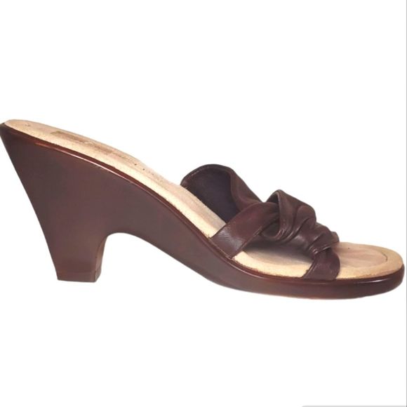 #389 Aerosoles Ledger Brown Leather Open Toe Block Heel Sandals Women 5.5 Shoes - Picture 2 of 6